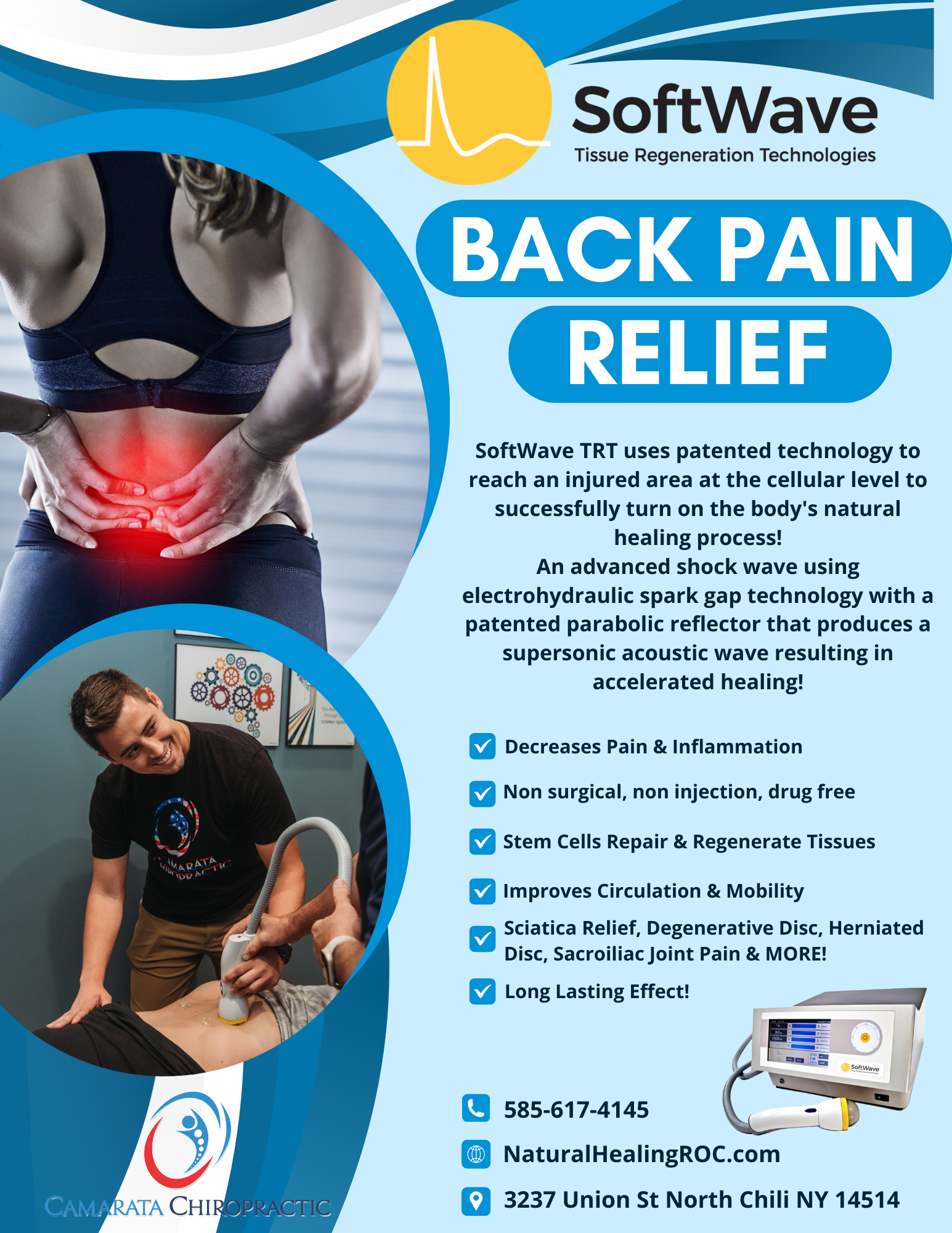 SoftWave TRT: The New Non-Surgical, Drug-Free Back Pain Relief Option at Camarata Chiropractic & Wellness in Rochester, NY